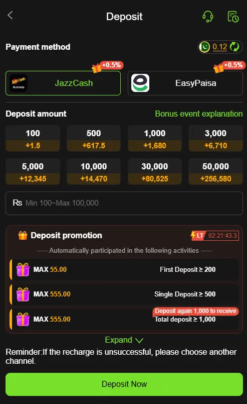 x555 deposit